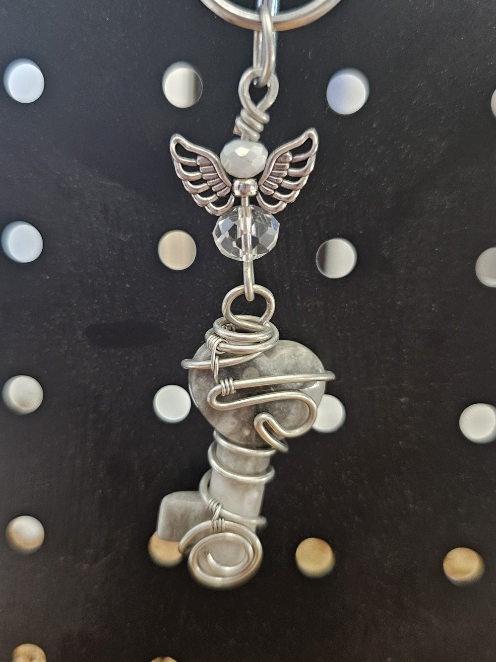 Silver Tone Handcrafted Wire-Wrapped Key Chain With Angel